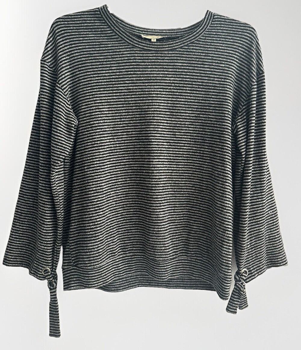 Women's June & Hudson Dark Gray/Black Long Sleeve Striped Sweater XL Tie Sleeved